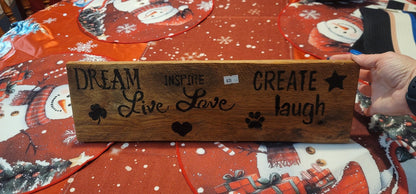 Handmade wood sign Dream, inspire, create, live, love, & laugh - The Bargains BasementHandmade wood sign Dream, inspire, create, live, love, & laugh