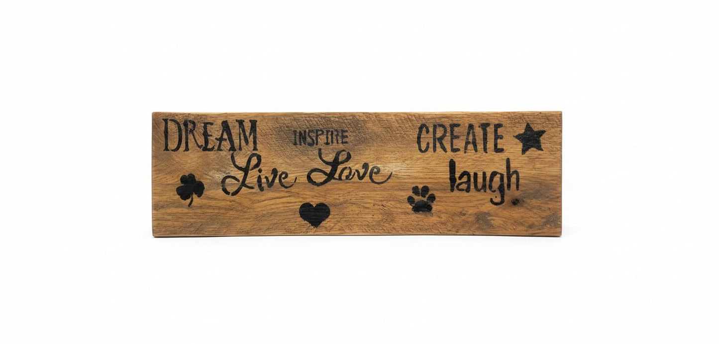 Handmade wood sign Dream, inspire, create, live, love, & laugh - The Bargains BasementHandmade wood sign Dream, inspire, create, live, love, & laugh