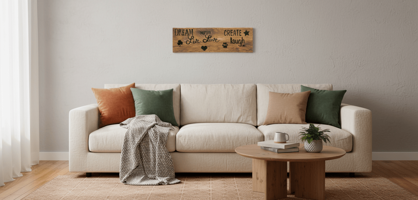 Handmade wood sign Dream, inspire, create, live, love, & laugh - The Bargains BasementHandmade wood sign Dream, inspire, create, live, love, & laugh