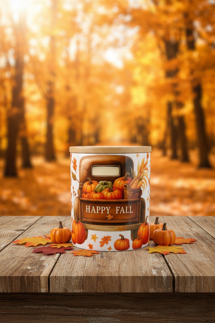 Happy Fall Mug with Bamboo Lid & Gold Spoon - The Bargains BasementHappy Fall Mug with Bamboo Lid & Gold Spoon