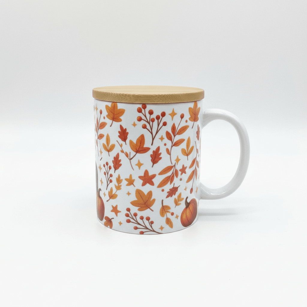 Happy Fall Mug with Bamboo Lid & Gold Spoon - The Bargains BasementHappy Fall Mug with Bamboo Lid & Gold Spoon