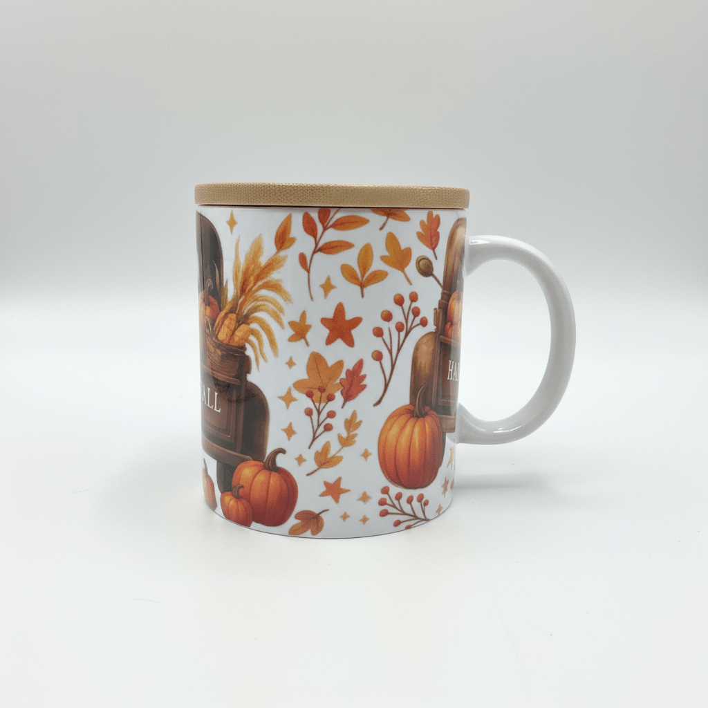 Happy Fall Mug with Bamboo Lid & Gold Spoon - The Bargains BasementHappy Fall Mug with Bamboo Lid & Gold Spoon