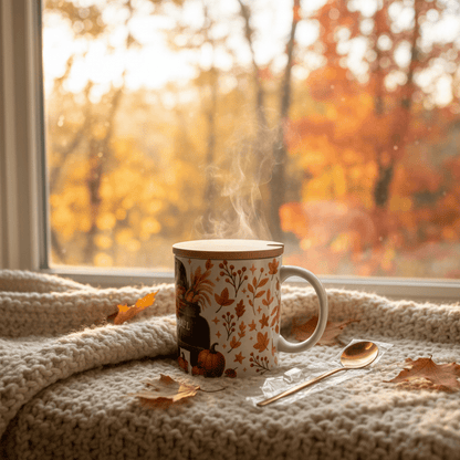 Happy Fall Mug with Bamboo Lid & Gold Spoon - The Bargains BasementHappy Fall Mug with Bamboo Lid & Gold Spoon