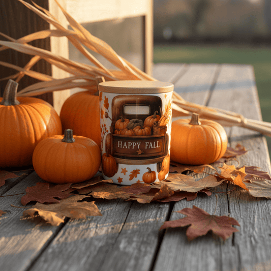 Happy Fall Mug with Bamboo Lid & Gold Spoon - The Bargains BasementHappy Fall Mug with Bamboo Lid & Gold Spoon