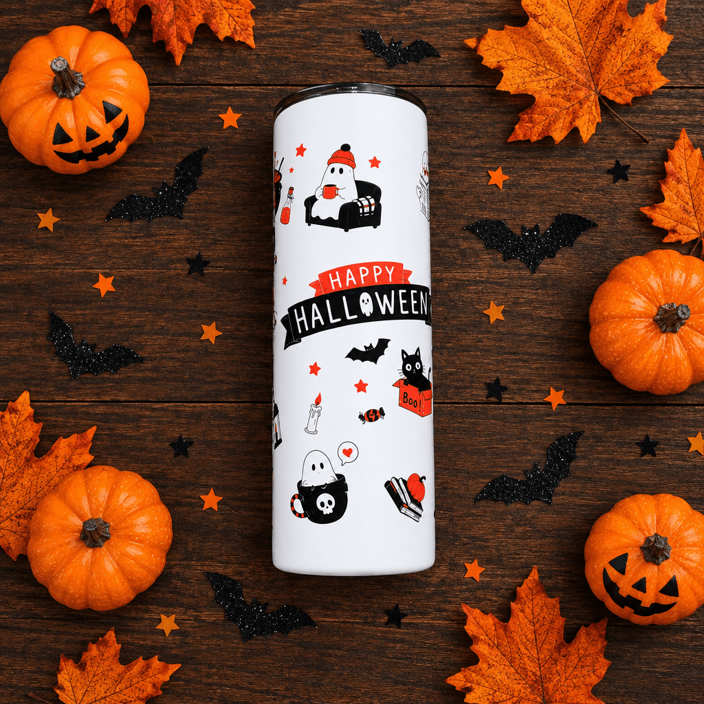 Happy Halloween Double-Sided 20oz Skinny Tumbler – Handmade Halloween Drinkware - The Bargains BasementHappy Halloween Double-Sided 20oz Skinny Tumbler – Handmade Halloween Drinkware