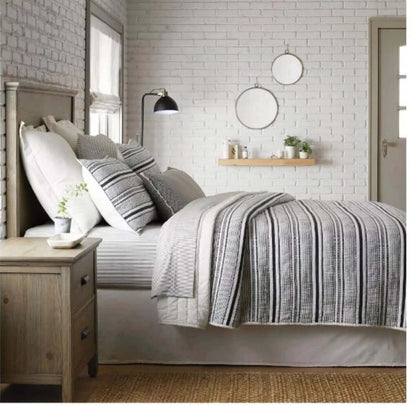 Hearth & Hand Magnolia King Microstripe Quilt Sour Cream/Railroad Gray - Full - The Bargains BasementHearth & Hand Magnolia King Microstripe Quilt Sour Cream/Railroad Gray - Full