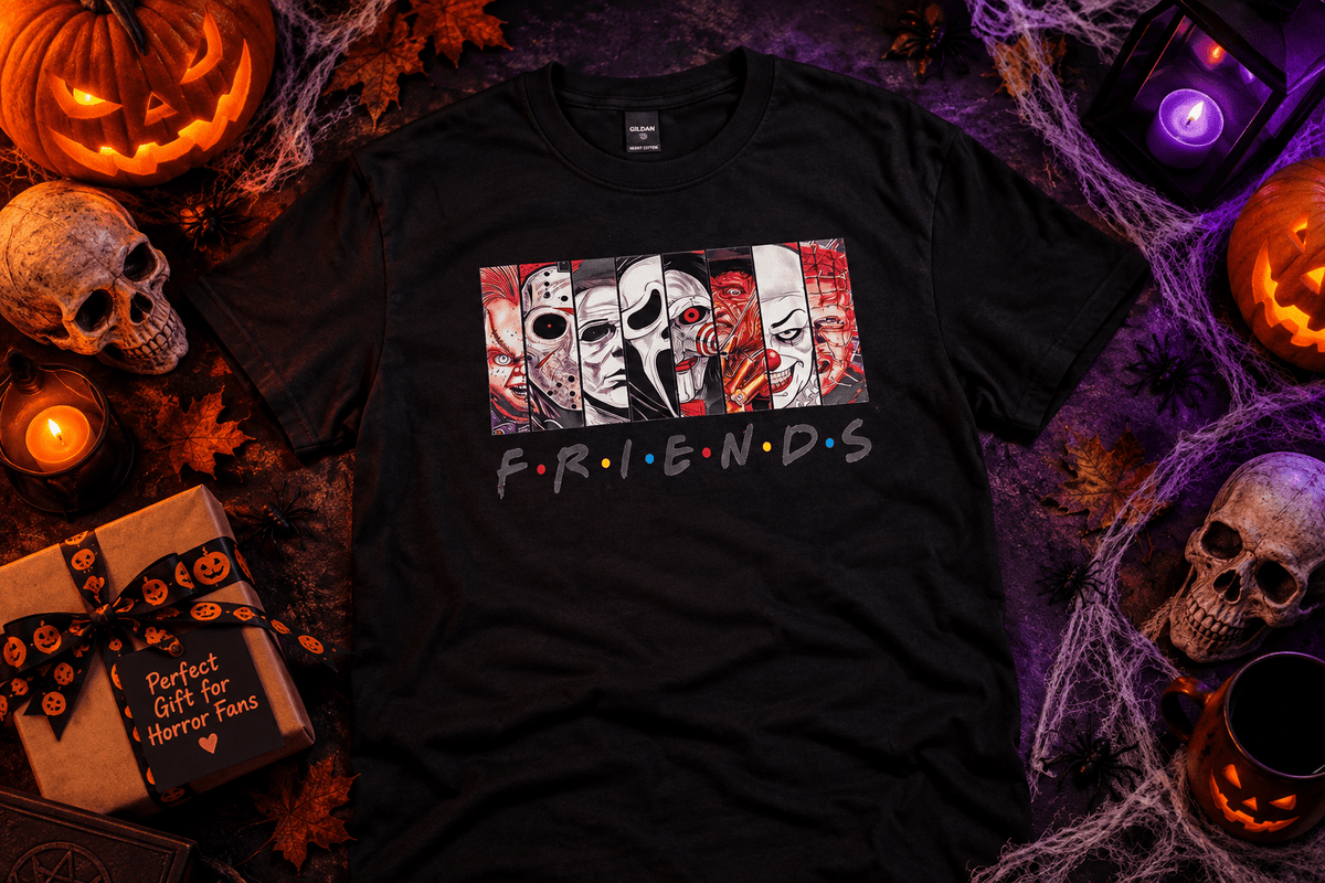 Horror Friends Graphic T-Shirt | Size Large - The Bargains BasementHorror Friends Graphic T-Shirt | Size Large
