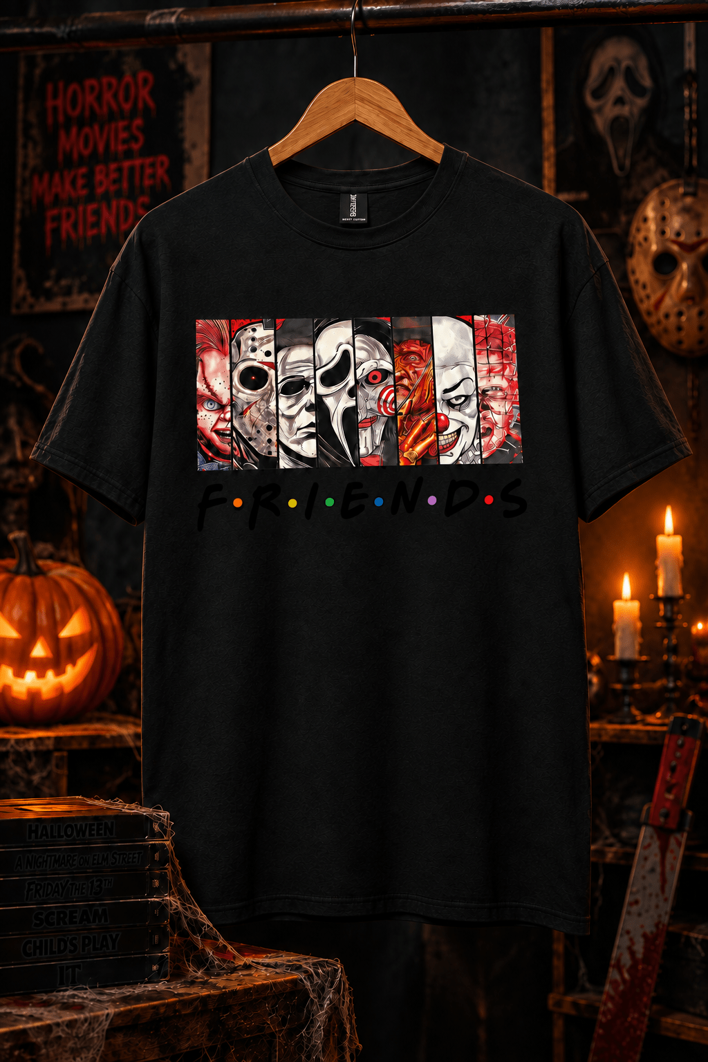 Horror Friends Graphic T-Shirt | Size Large - The Bargains BasementHorror Friends Graphic T-Shirt | Size Large