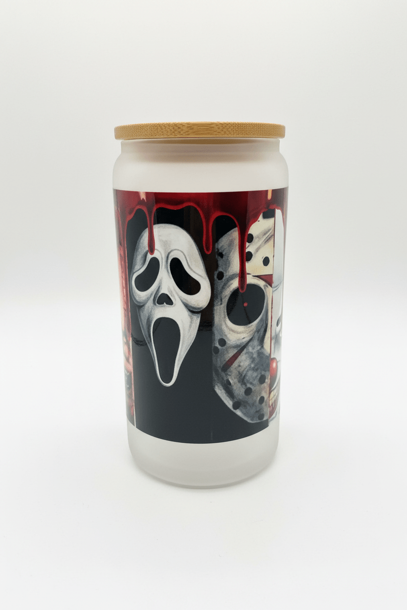 Horror Icons Glass Can Tumbler | Halloween Drinkware - The Bargains BasementHorror Icons Glass Can Tumbler | Halloween Drinkware