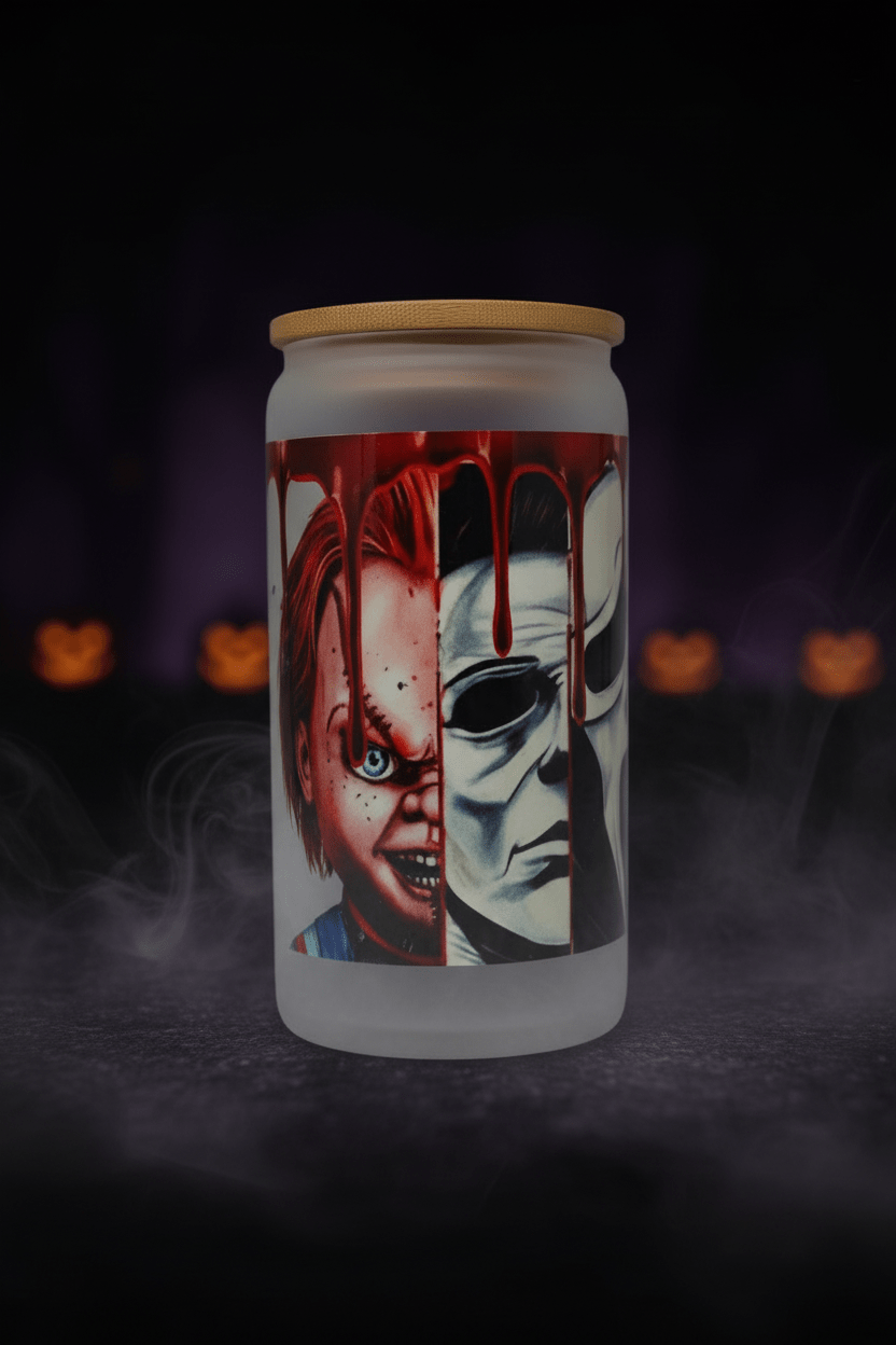 Horror Icons Glass Can Tumbler | Halloween Drinkware - The Bargains BasementHorror Icons Glass Can Tumbler | Halloween Drinkware