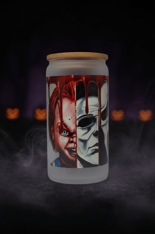 Horror Icons Glass Can Tumbler | Halloween Drinkware - The Bargains BasementHorror Icons Glass Can Tumbler | Halloween Drinkware