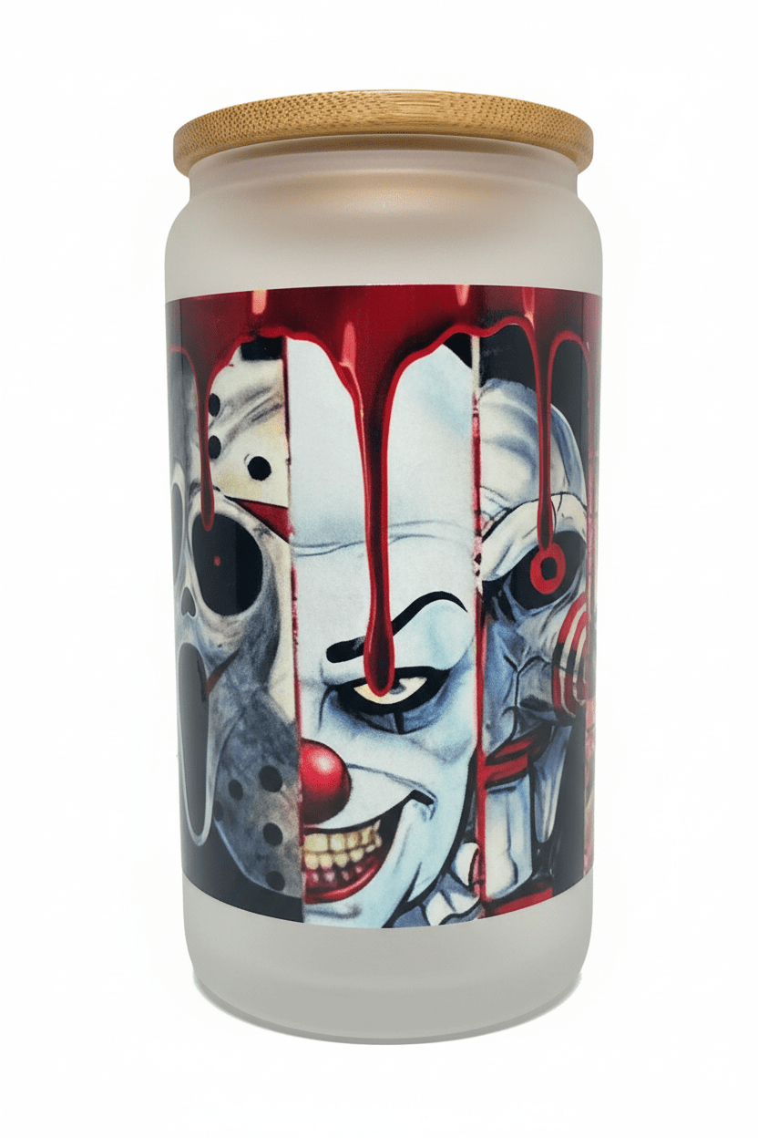 Horror Icons Glass Can Tumbler | Halloween Drinkware - The Bargains BasementHorror Icons Glass Can Tumbler | Halloween Drinkware