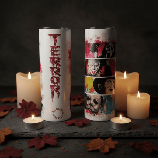 Horror Icons Stainless Steel Tumbler with Straw | 20oz Full Wrap Halloween Drinkware - The Bargains BasementHorror Icons Stainless Steel Tumbler with Straw | 20oz Full Wrap Halloween Drinkware
