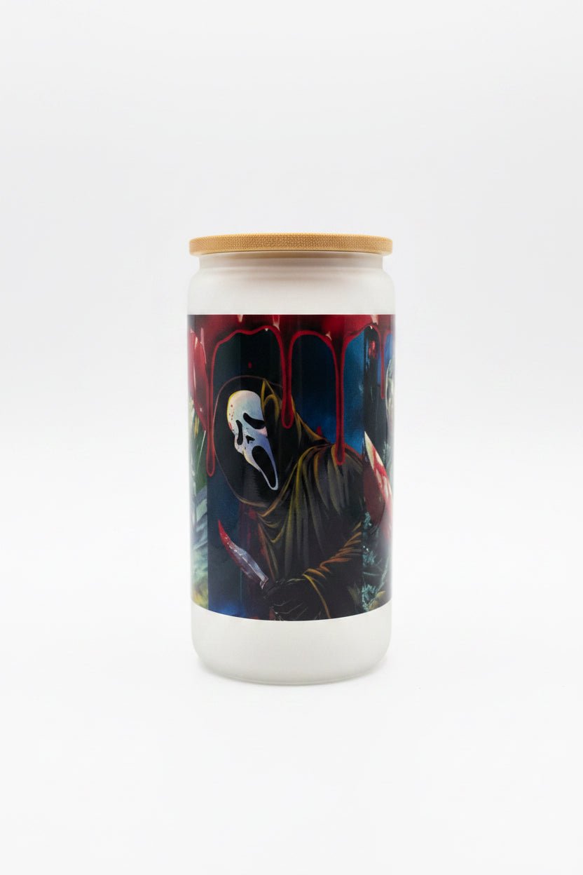 Horror Movie Villains Frosted Glass Can Tumbler | Halloween Drinkware - The Bargains BasementHorror Movie Villains Frosted Glass Can Tumbler | Halloween Drinkware