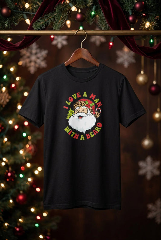I Love a Man With a Beard Santa T-Shirt – Medium - The Bargains BasementI Love a Man With a Beard Santa T-Shirt – Medium