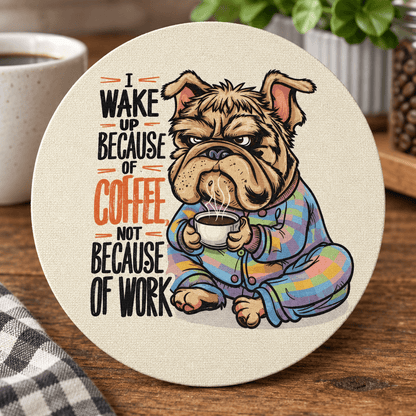 I Wake Up Because of Coffee 6-Inch Round Sign | Bulldog Decor - The Bargains BasementI Wake Up Because of Coffee 6-Inch Round Sign | Bulldog Decor