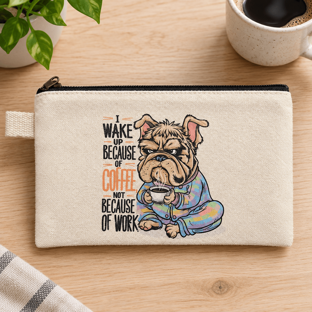 I Wake Up Because of Coffee Bulldog Canvas Zipper Pouch - The Bargains BasementI Wake Up Because of Coffee Bulldog Canvas Zipper Pouch