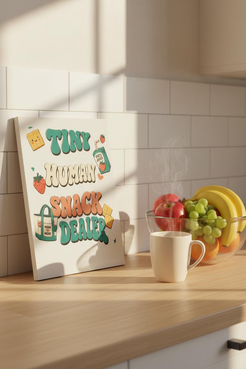 Tiny Human Snack Dealer Sign – Mom Kitchen Decor, Playroom Art, Parent Humor The Bargains Basement