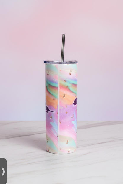Stainless Steel Tumbler with Stainless Straw – Pastel Fantasy Silhouette Design The Bargains Basement