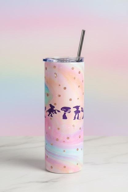 Stainless Steel Tumbler with Stainless Straw – Pastel Fantasy Silhouette Design The Bargains Basement
