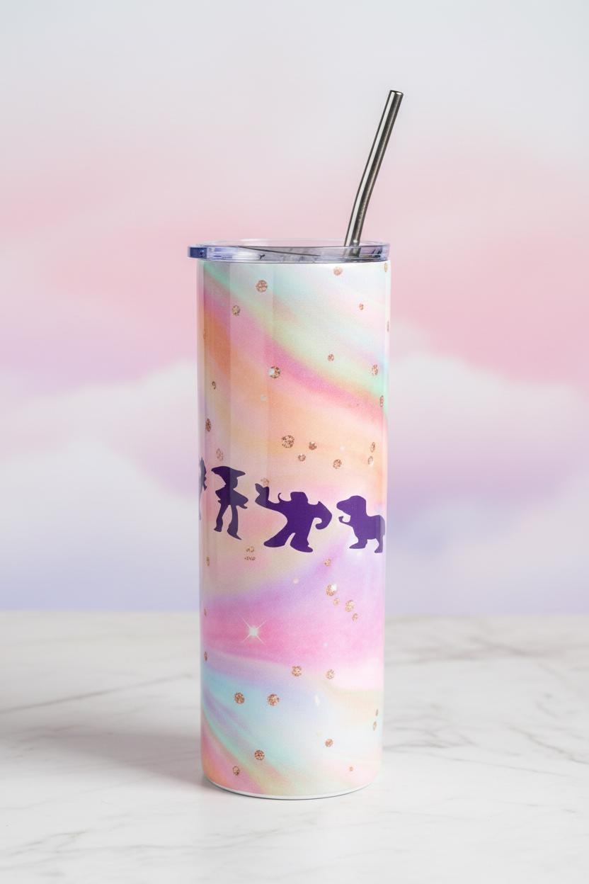 Stainless Steel Tumbler with Stainless Straw – Pastel Fantasy Silhouette Design The Bargains Basement