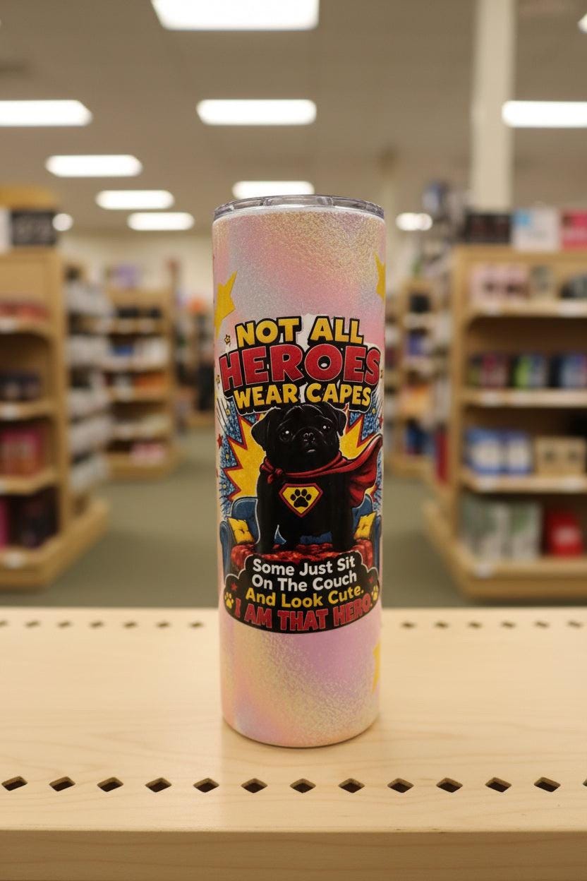 Superhero Pug Tumbler • Not All Heroes Wear Capes • 20oz Stainless Steel Cup The Bargains Basement