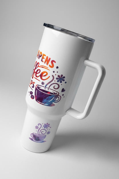 40oz “Life Happens Coffee Helps” Travel Tumbler – Handmade & Vibrant Desig The Bargains Basement