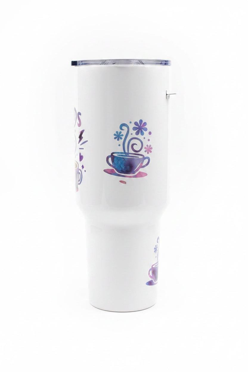 40oz “Life Happens Coffee Helps” Travel Tumbler – Handmade & Vibrant Desig The Bargains Basement