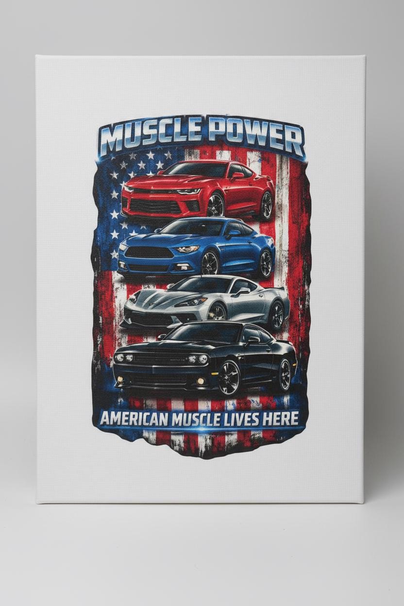 MUSCLE POWER – 8×10 American Muscle Car Canvas | Garage Wall Art | Automotive Decor The Bargains Basement