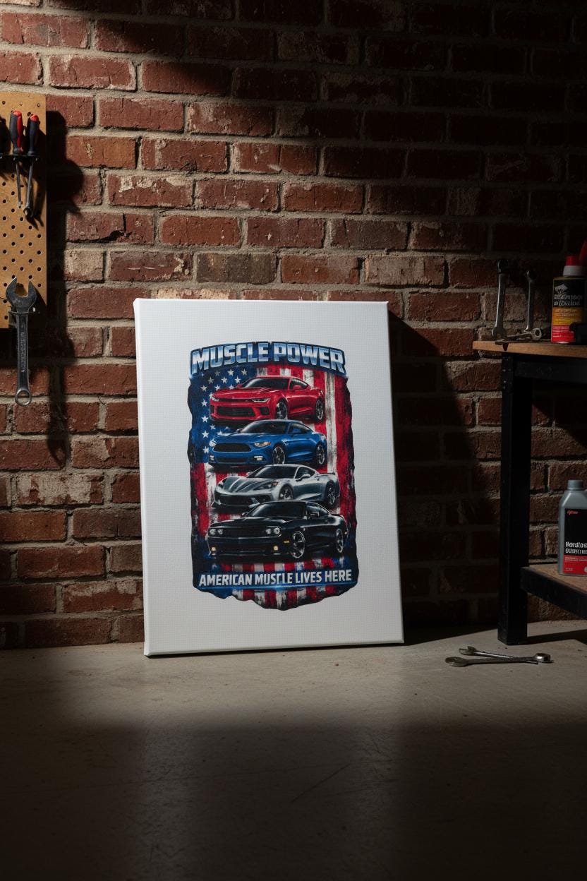 MUSCLE POWER – 8×10 American Muscle Car Canvas | Garage Wall Art | Automotive Decor The Bargains Basement