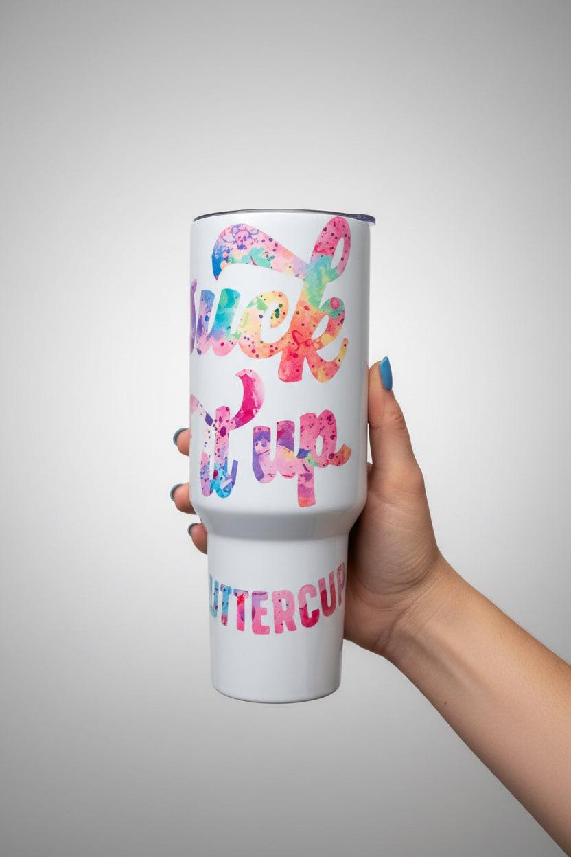 40oz “Suck It Up Buttercup” Tumbler – Colorful Watercolor Design | Motivational Travel Cup The Bargains Basement