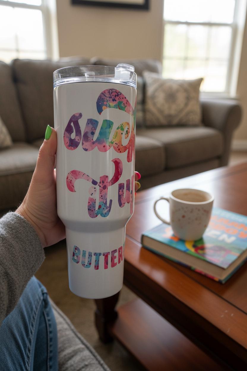 40oz “Suck It Up Buttercup” Tumbler – Colorful Watercolor Design | Motivational Travel Cup The Bargains Basement