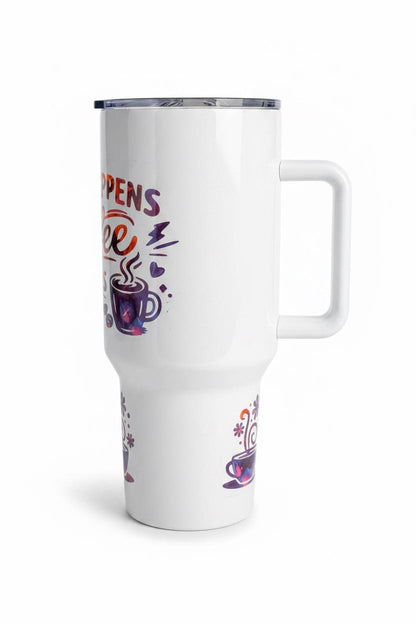 40oz “Life Happens Coffee Helps” Travel Tumbler – Handmade & Vibrant Desig The Bargains Basement