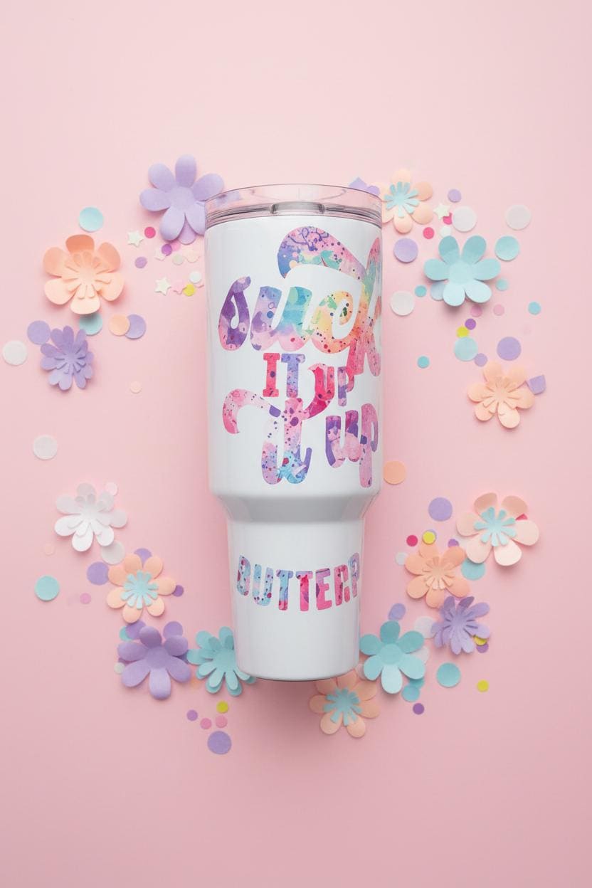 40oz “Suck It Up Buttercup” Tumbler – Colorful Watercolor Design | Motivational Travel Cup The Bargains Basement