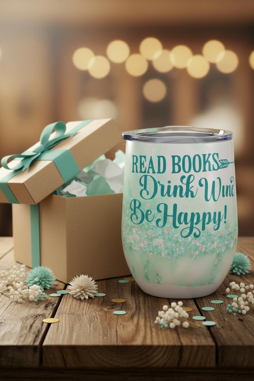 12oz Insulated Wine Tumbler • Read Books Drink Wine Be Happy Design The Bargains Basement