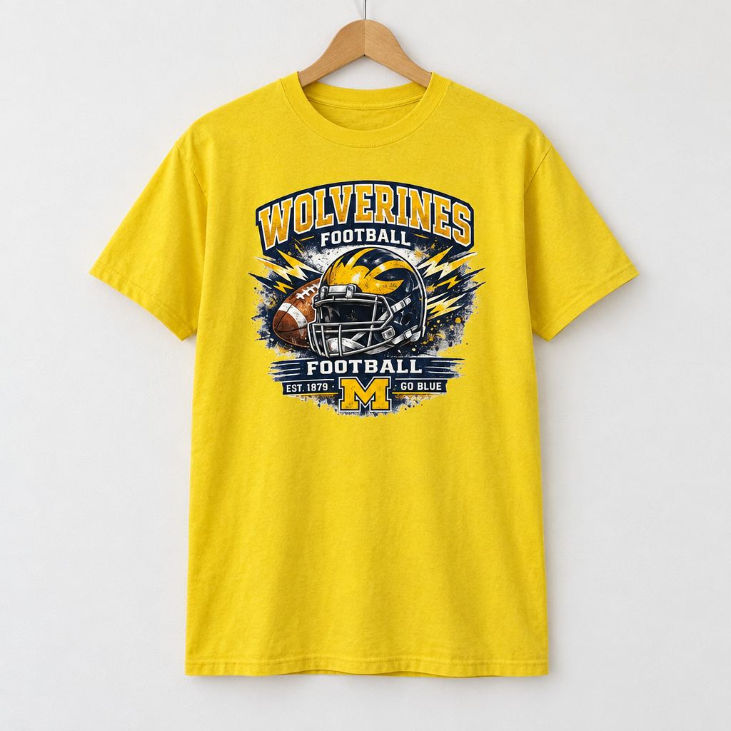 Yellow Wolverines Football Graphic T-Shirt – Large The Bargains Basement