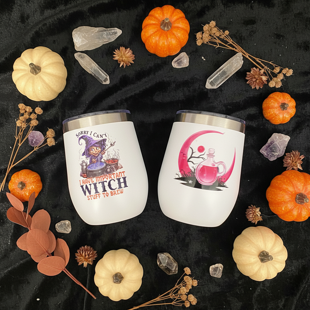 Sorry I Can't — Witch Stuff to Brew | Double-Sided Halloween Wine Tumbler The Bargains Basement