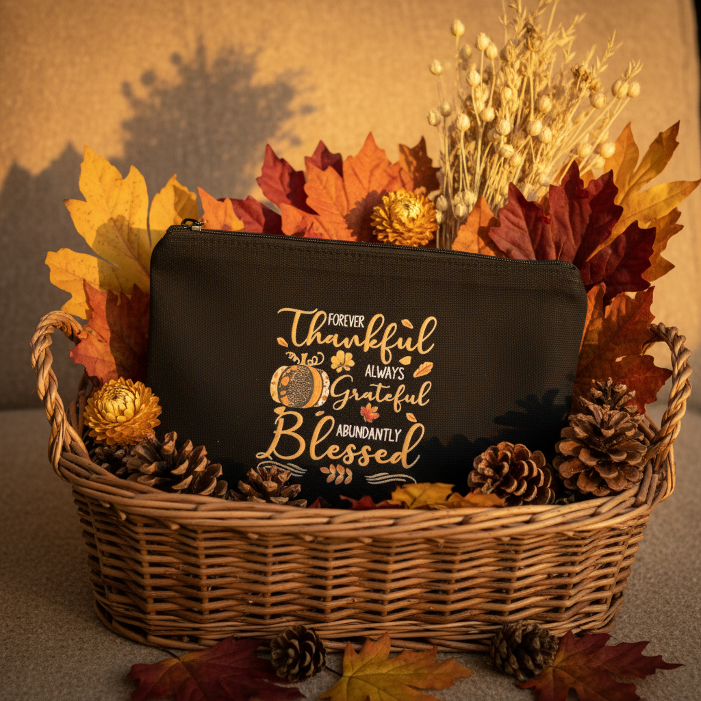Forever Thankful Always Grateful Abundantly Blessed Canvas Zipper Pouch The Bargains Basement