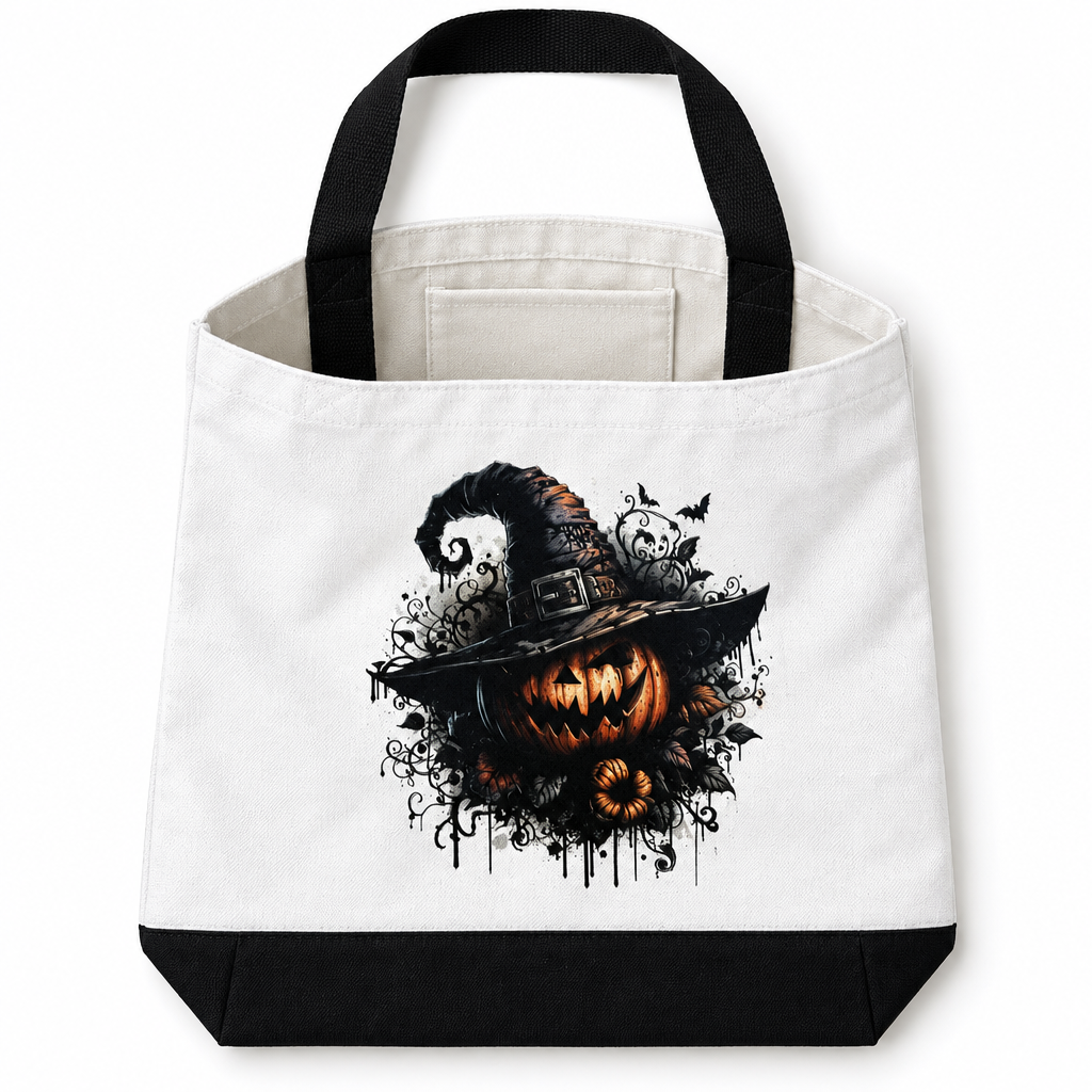 Wicked Pumpkin Witch | Halloween Canvas Tote Bag | Handmade Halloween Gift The Bargains Basement