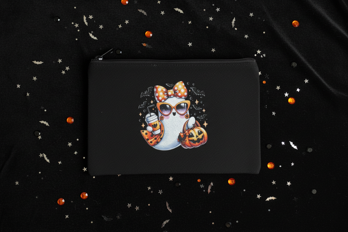 Glam Ghost Halloween Canvas Zipper Pouch | Handmade 8x5 The Bargains Basement