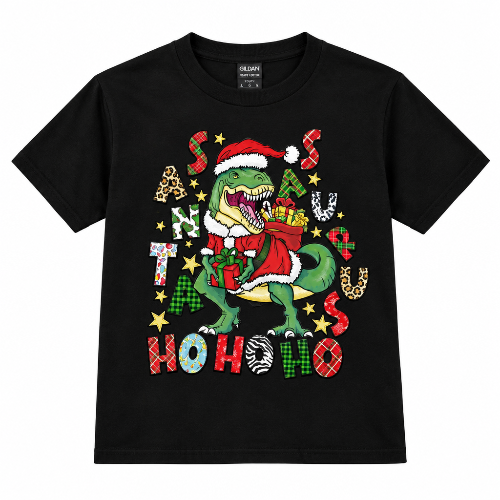 Santasaurus Rex Youth Christmas T-Shirt | Size Large The Bargains Basement