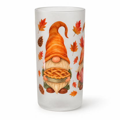 Autumn Gnome & Pie Frosted Glass Tumbler The Bargains Basement