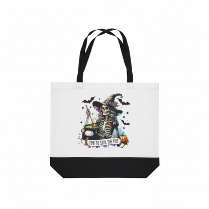 Time to Stir the Pot | Skeleton Witch Canvas Tote Bag | Handmade Halloween Gift The Bargains Basement