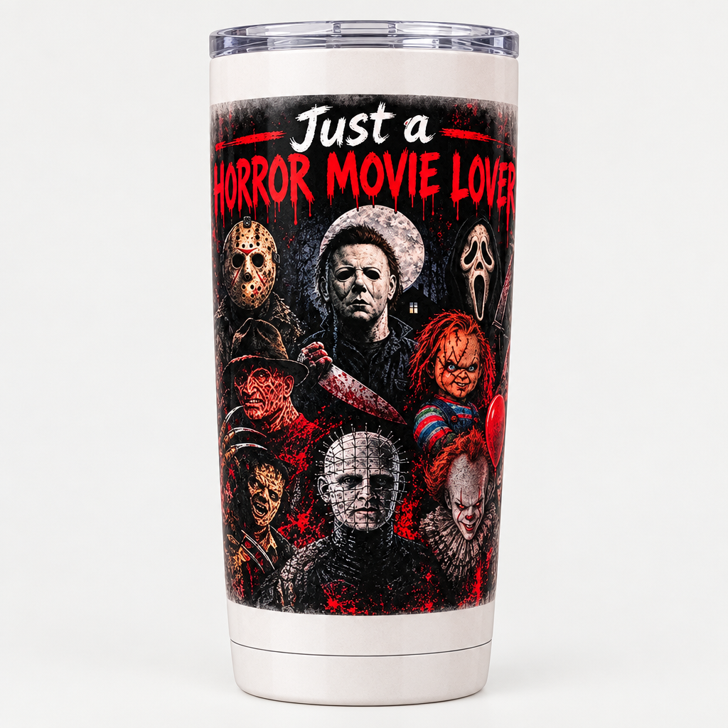 Just a Horror Movie Lover Glass Tumbler | Handmade Horror Fan Gift The Bargains Basement
