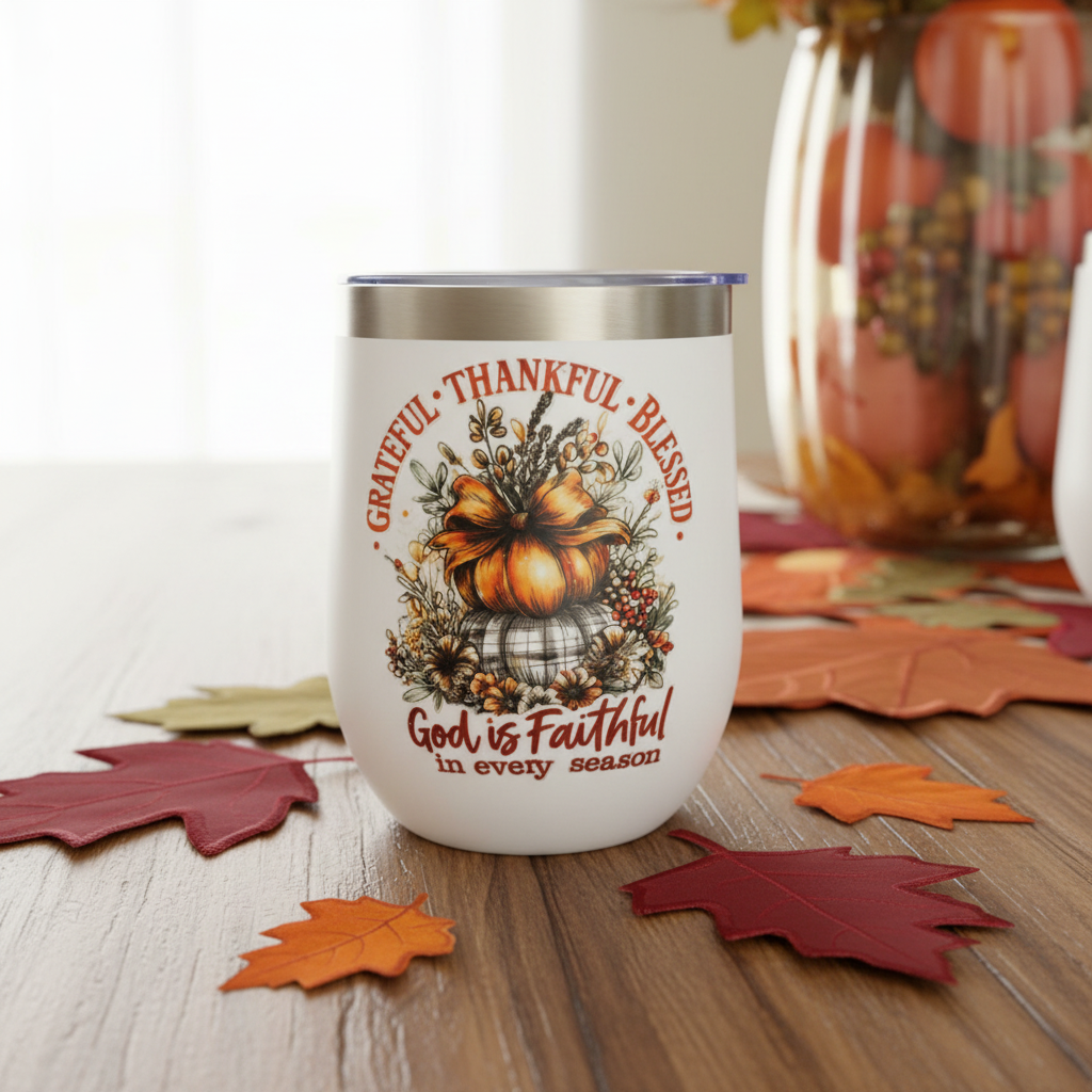 Grateful Thankful Blessed Wine Tumbler – God is Faithful in Every Season The Bargains Basement