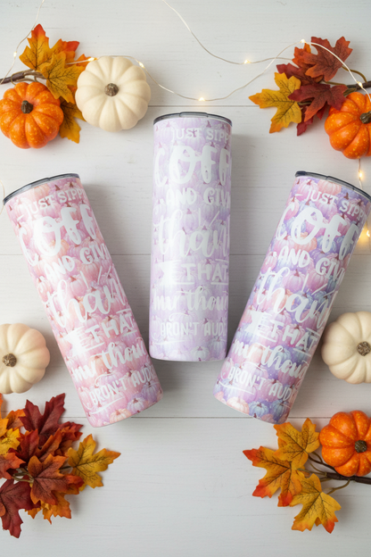 Just Sippin Coffee and Giving Thanks Pastel Pumpkin Skinny Tumbler | Handmade Fall Drinkware The Bargains Basement