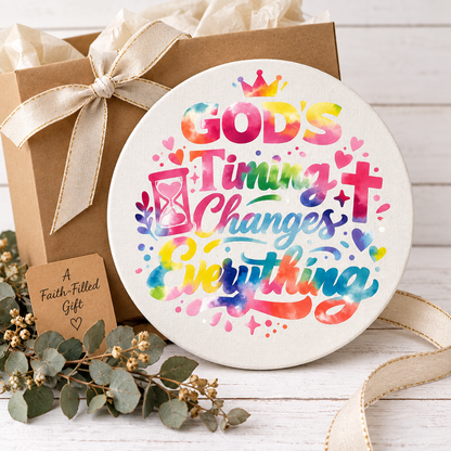 God's Timing Changes Everything | 12 Inch Round Canvas Sign – Faith Inspired Wall Decor The Bargains Basement