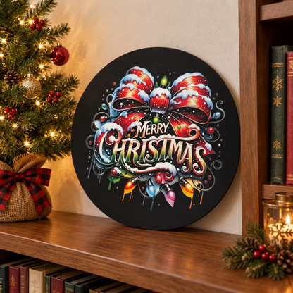 Merry Christmas Red Bow Round Sign – Festive Holiday Decor The Bargains Basement