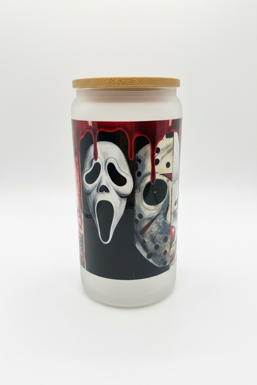 Horror Icons Glass Can Tumbler | Halloween Drinkware The Bargains Basement