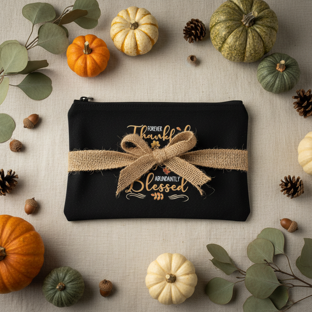 Forever Thankful Always Grateful Abundantly Blessed Canvas Zipper Pouch The Bargains Basement
